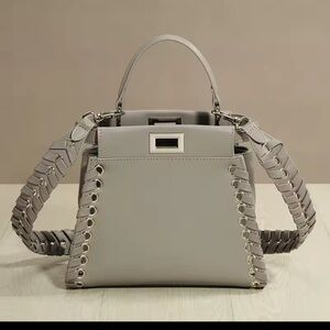 Elegant Gray peekaboo cat genuine leather Women's Handbag crossbody